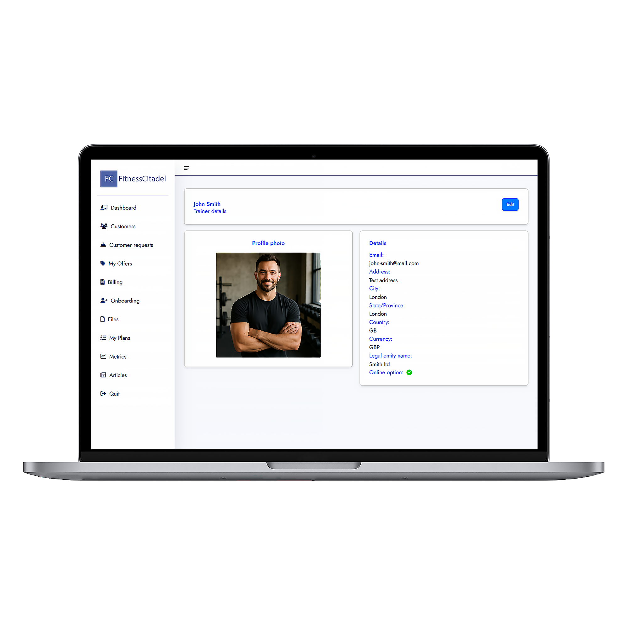 Fitness management software dashboard for trainers and organizations

